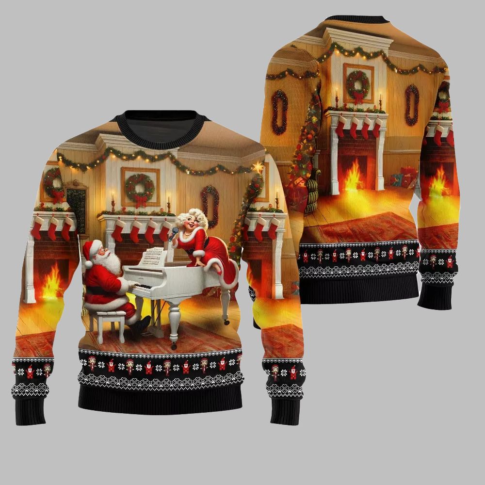 2026 Christmas Bold Piano Claus Ugly Christmas Sweater - Moonbestprint