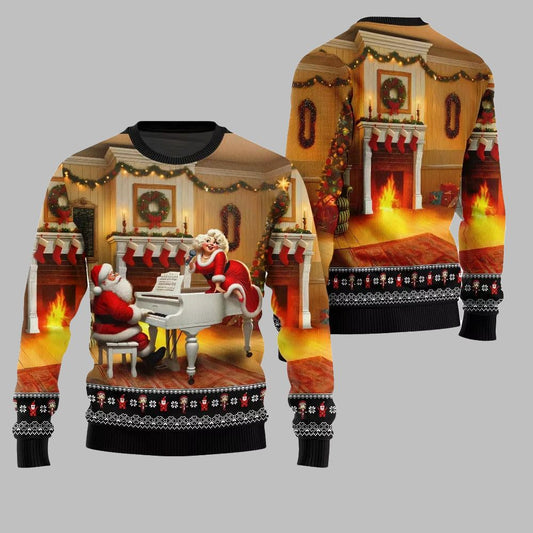 2026 Christmas Bold Piano Claus Ugly Christmas Sweater - Moonbestprint