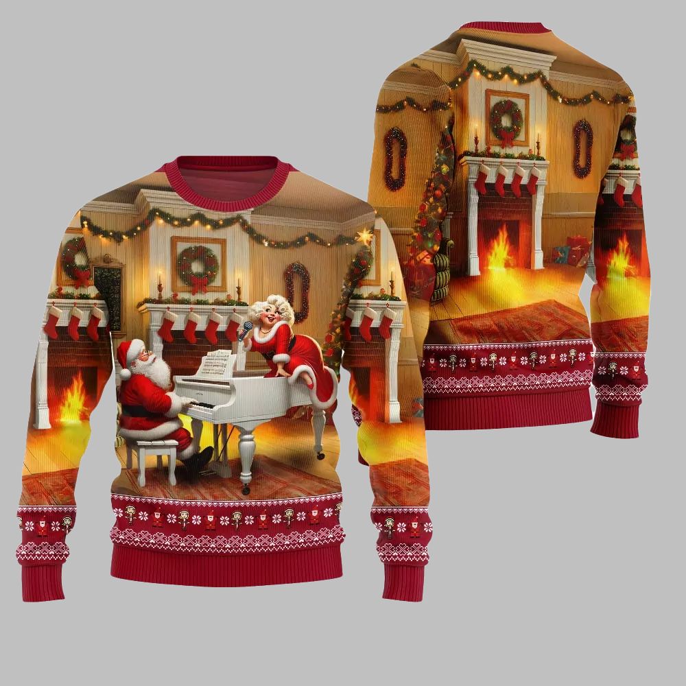 2026 Christmas Bold Piano Claus Ugly Christmas Sweater - Moonbestprint