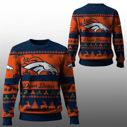 2026 Christmas Broncos Festive Reindeer Tree Ugly Sweater - Moonbestprint