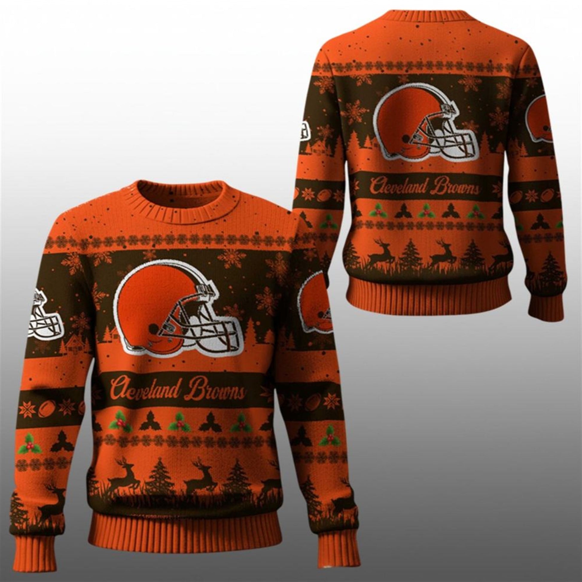 2026 Christmas Browns Festive Reindeer Tree Ugly Sweater - Moonbestprint
