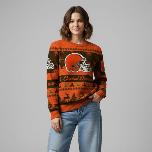2026 Christmas Browns Festive Reindeer Tree Ugly Sweater - Moonbestprint