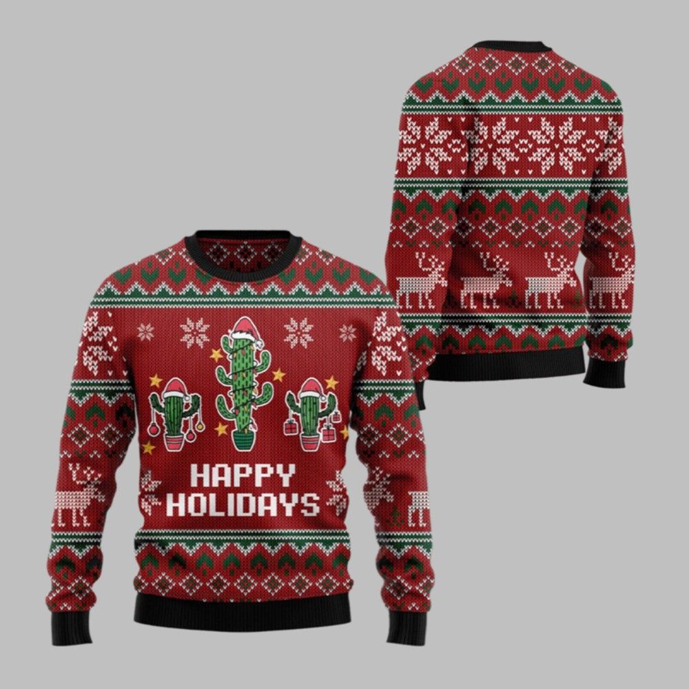 2026 Christmas Cactus Happy Holidays Ugly Christmas Sweater - Moonbestprint