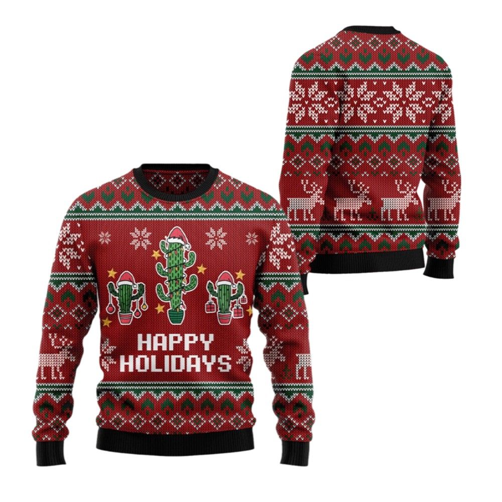 2026 Christmas Cactus Happy Holidays Ugly Christmas Sweater - Moonbestprint