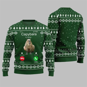 2026 Christmas Calling Capybara Ugly Sweater - Moonbestprint