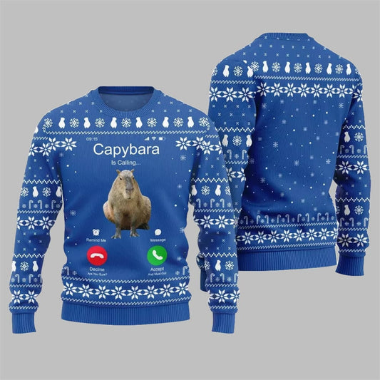 2026 Christmas Calling Capybara Ugly Sweater - Moonbestprint