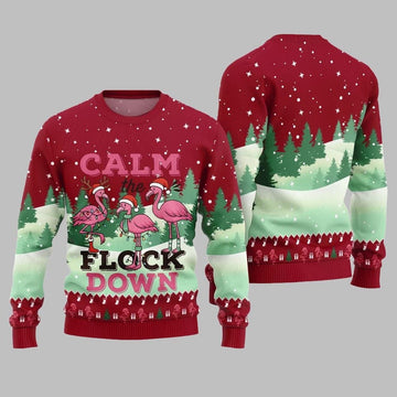 2026 Christmas Calm The Flock Down Ugly Christmas Sweater - Moonbestprint