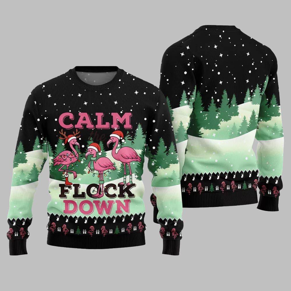 2026 Christmas Calm The Flock Down Ugly Christmas Sweater - Moonbestprint