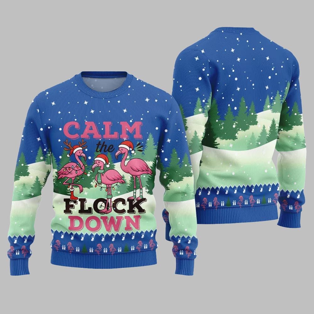 2026 Christmas Calm The Flock Down Ugly Christmas Sweater - Moonbestprint