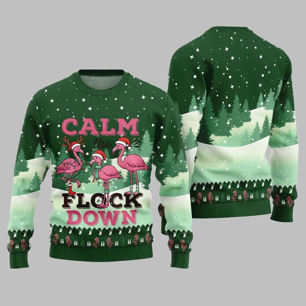 2026 Christmas Calm The Flock Down Ugly Christmas Sweater - Moonbestprint