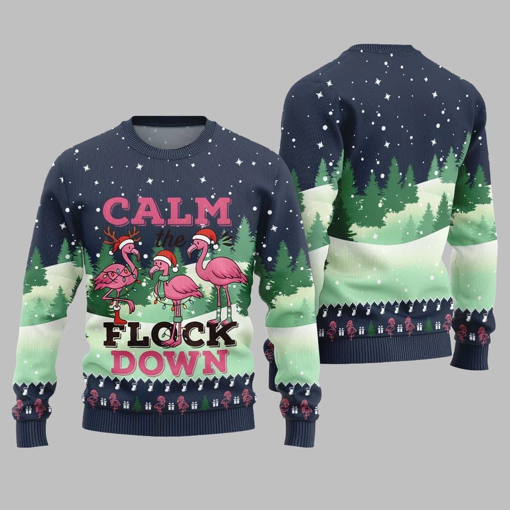 2026 Christmas Calm The Flock Down Ugly Christmas Sweater - Moonbestprint