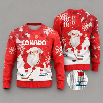 2026 Christmas Canada Santa Play Hockey Ugly Sweater - Moonbestprint