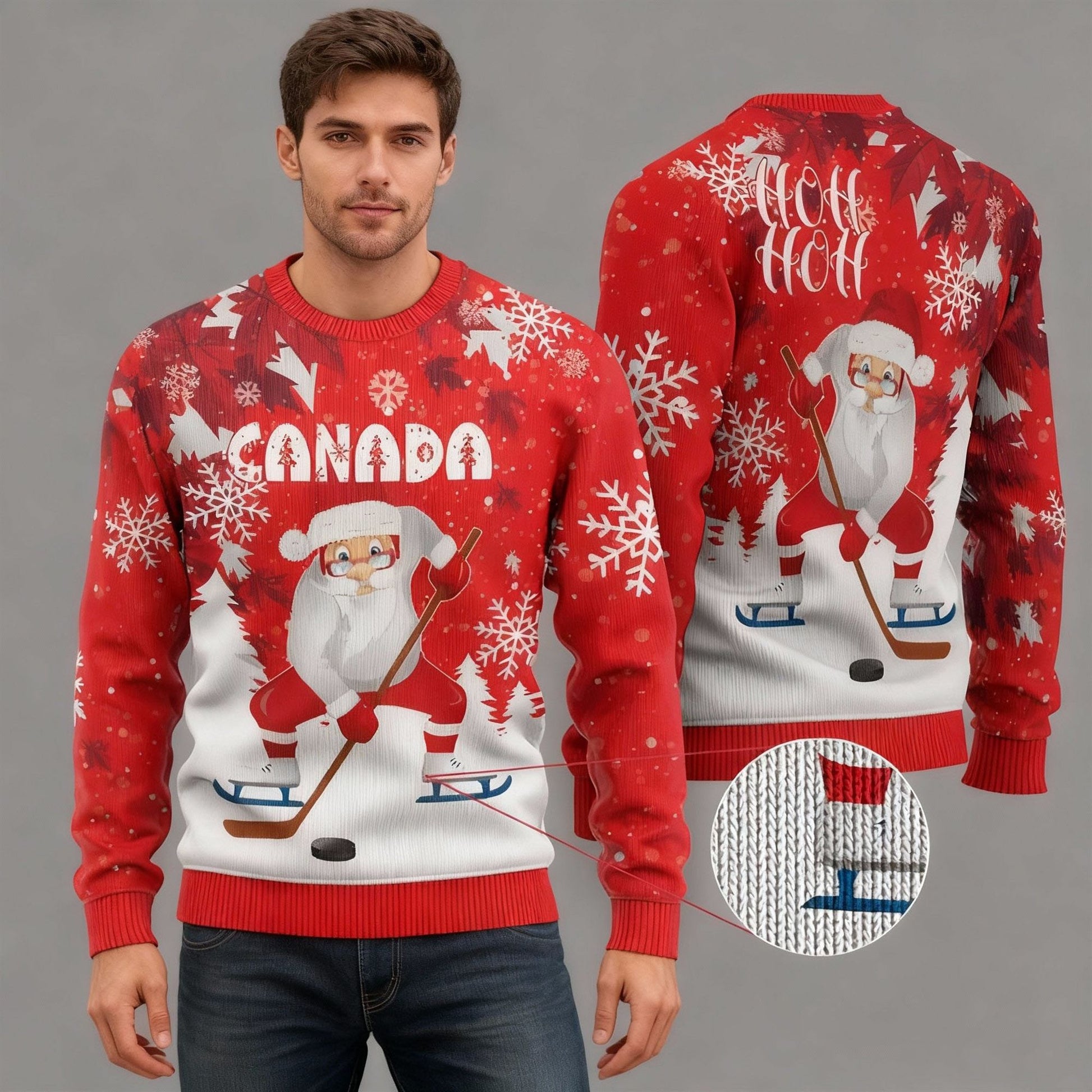 2026 Christmas Canada Santa Play Hockey Ugly Sweater - Moonbestprint