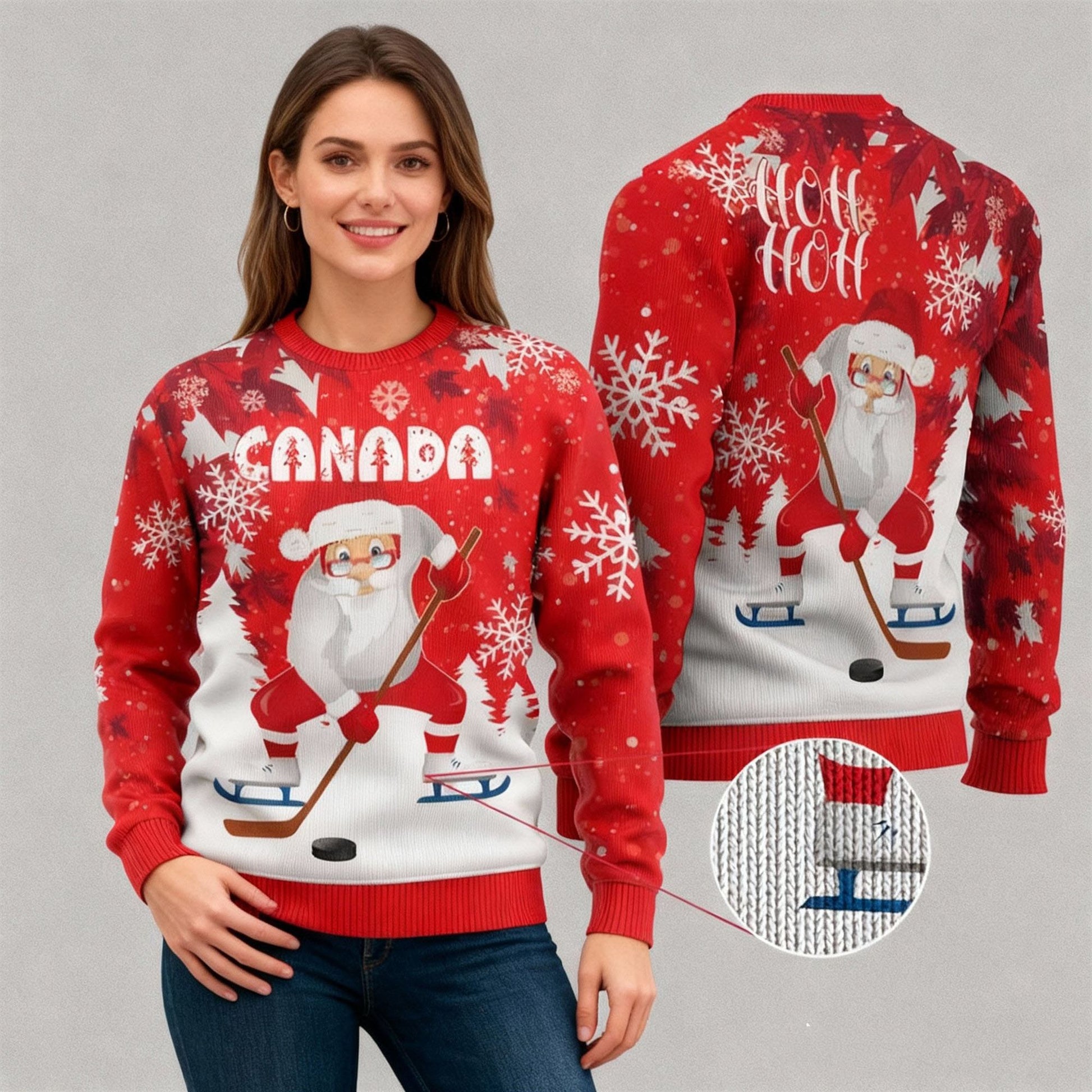 2026 Christmas Canada Santa Play Hockey Ugly Sweater - Moonbestprint