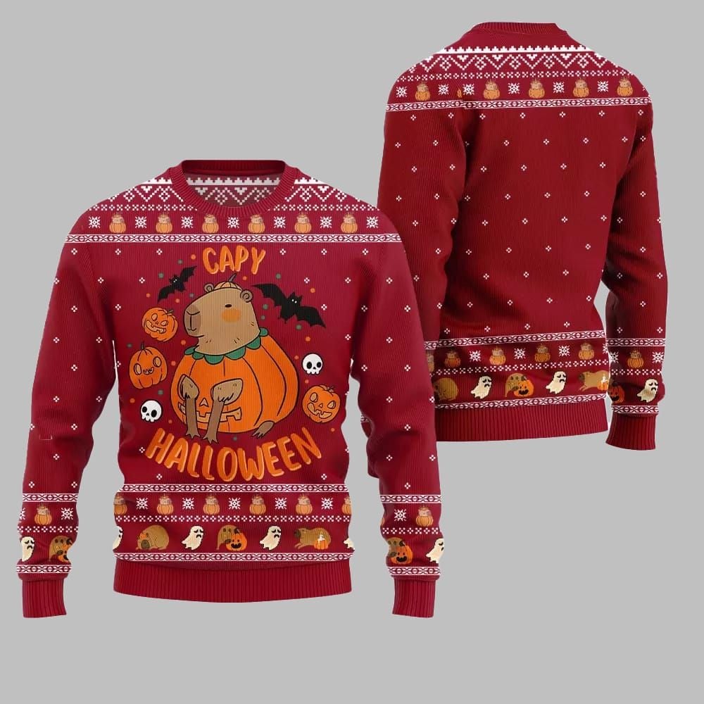 2026 Christmas Capybara Halloween Ugly Christmas Sweater - Moonbestprint