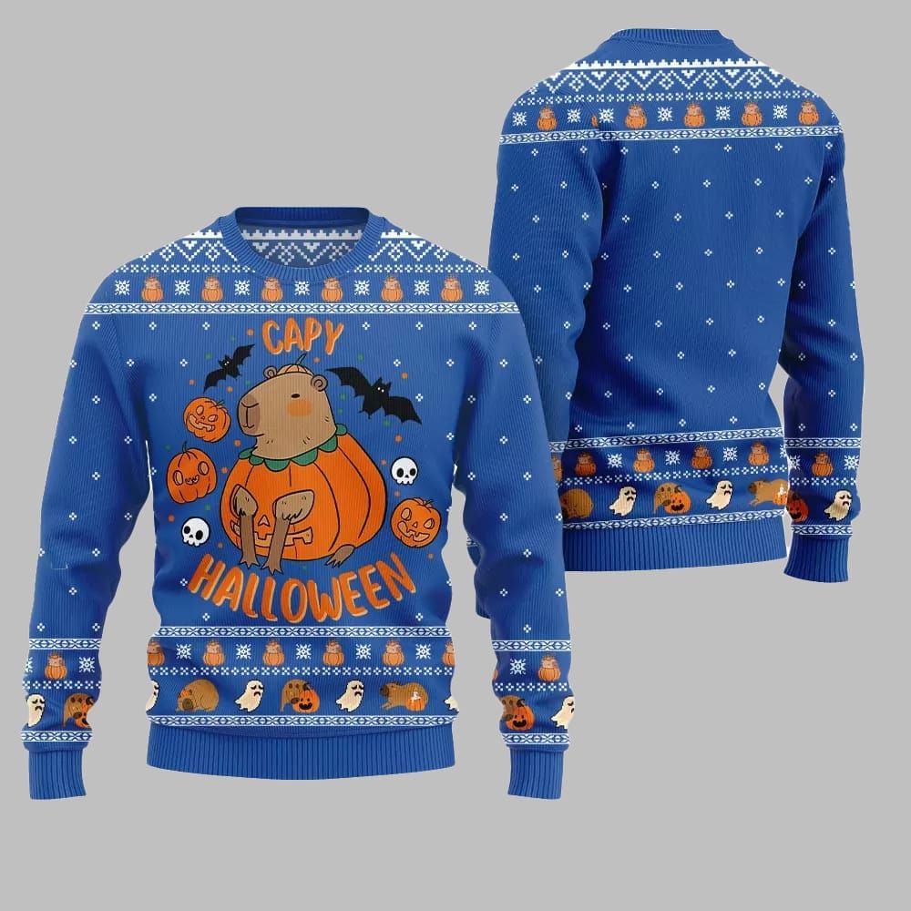 2026 Christmas Capybara Halloween Ugly Christmas Sweater - Moonbestprint