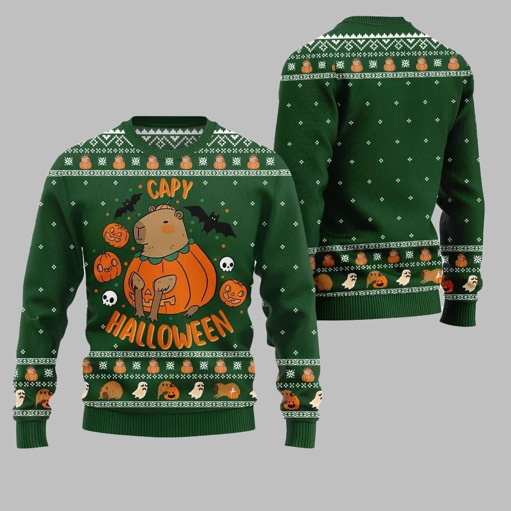 2026 Christmas Capybara Halloween Ugly Christmas Sweater - Moonbestprint