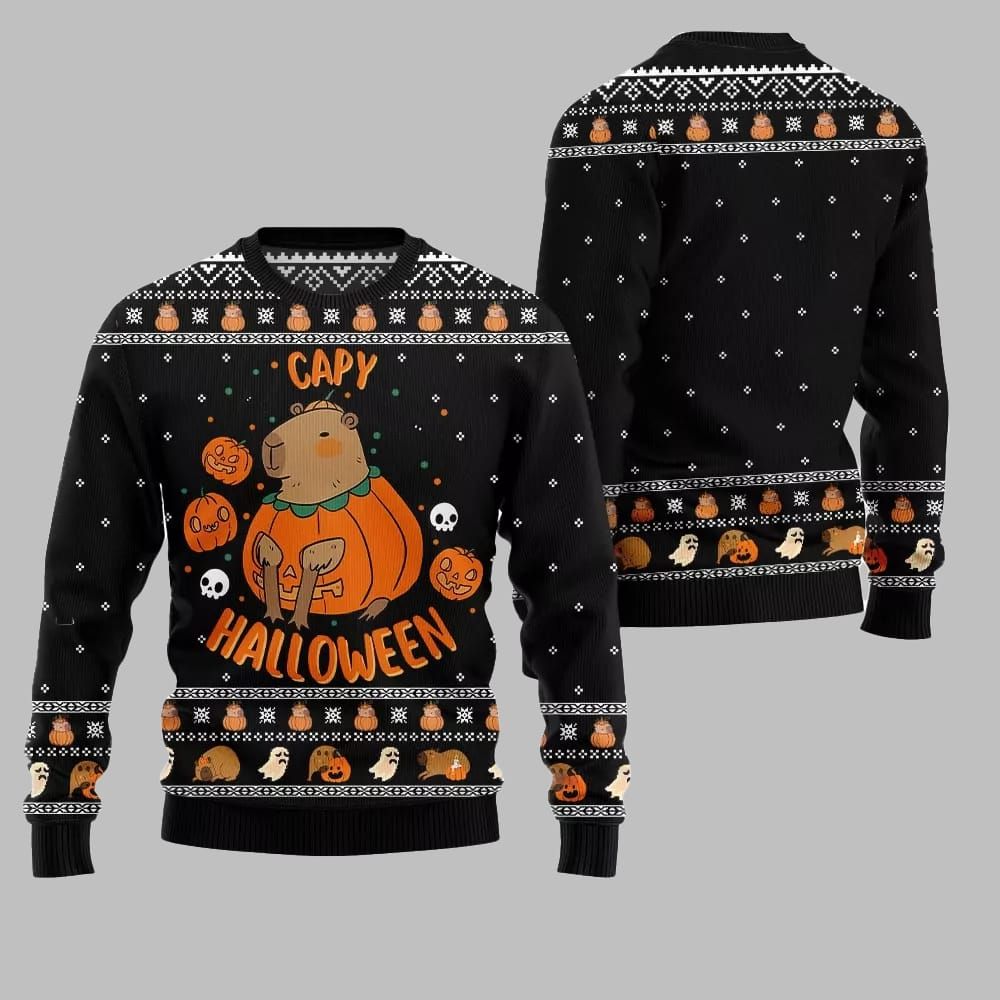 2026 Christmas Capybara Halloween Ugly Christmas Sweater - Moonbestprint