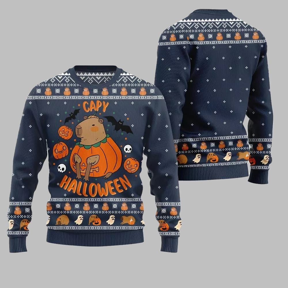 2026 Christmas Capybara Halloween Ugly Christmas Sweater - Moonbestprint