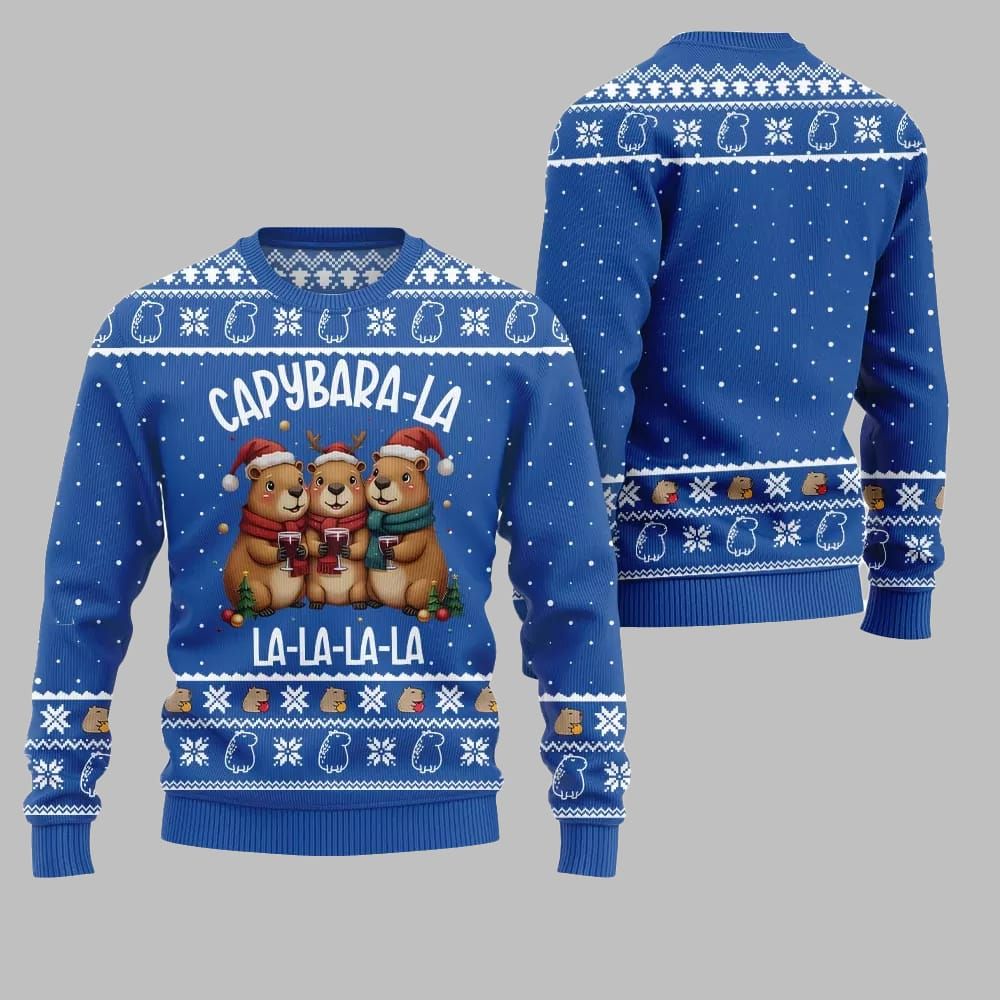 2026 Christmas Capybara La La La Ugly Christmas Sweater - Moonbestprint