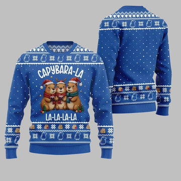 2026 Christmas Capybara La La La Ugly Christmas Sweater - Moonbestprint