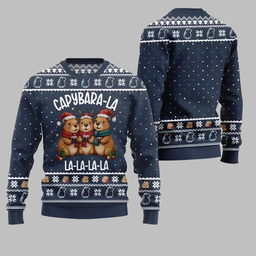 2026 Christmas Capybara La La La Ugly Christmas Sweater - Moonbestprint