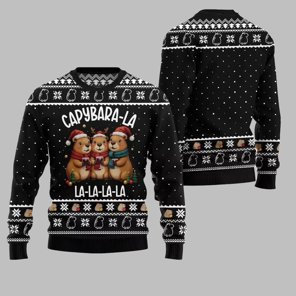 2026 Christmas Capybara La La La Ugly Christmas Sweater - Moonbestprint