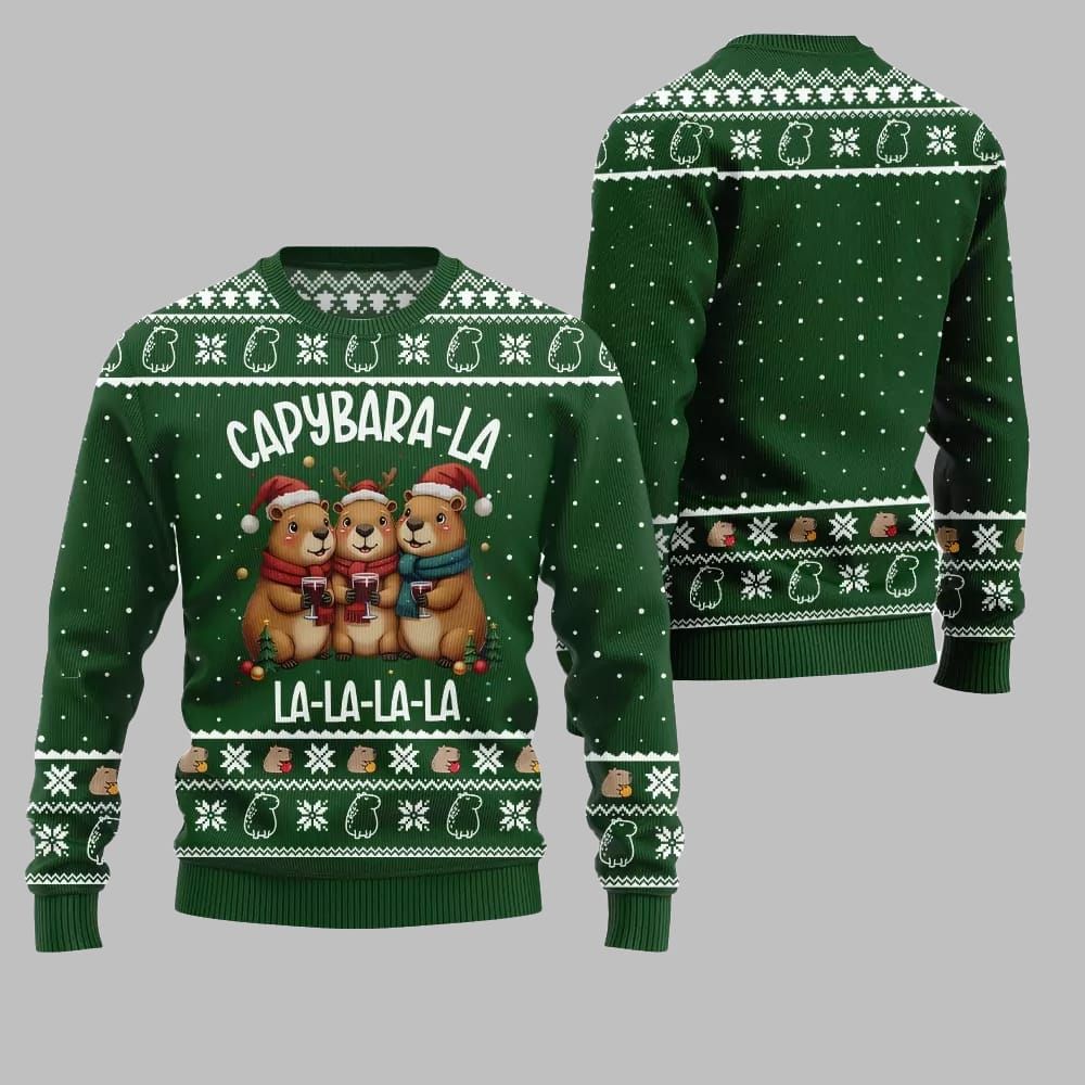 2026 Christmas Capybara La La La Ugly Christmas Sweater - Moonbestprint