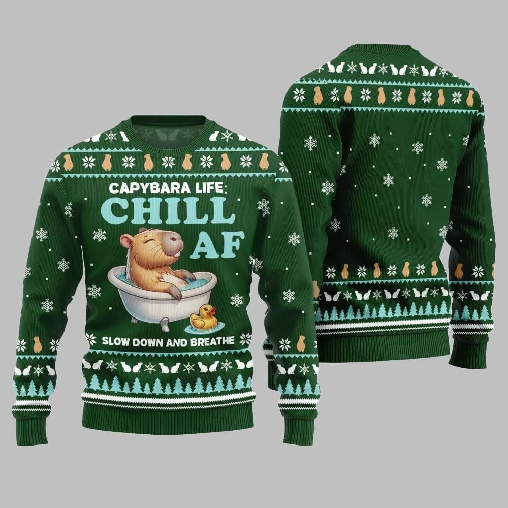 2026 Christmas Capybara Life Chill AF Ugly Christmas Sweater - Moonbestprint