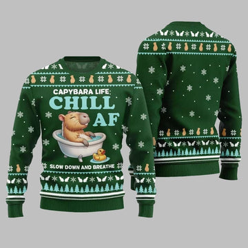 2026 Christmas Capybara Life Chill AF Ugly Christmas Sweater - Moonbestprint