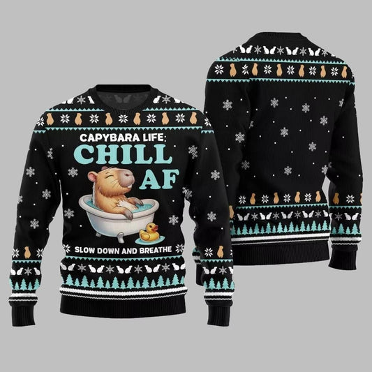 2026 Christmas Capybara Life Chill AF Ugly Christmas Sweater - Moonbestprint
