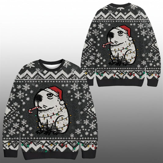 2026 Christmas Capybara Smoking Funny Ugly Sweater - Moonbestprint