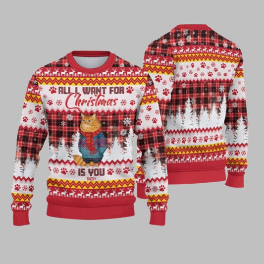 2026 Christmas Cat All I Want For Christmas Is You Ugly Sweatshirt - Moonbestprint