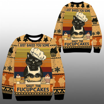 2026 Christmas Cat Baking Shut The Fucup Cakes Ugly Sweater - Moonbestprint