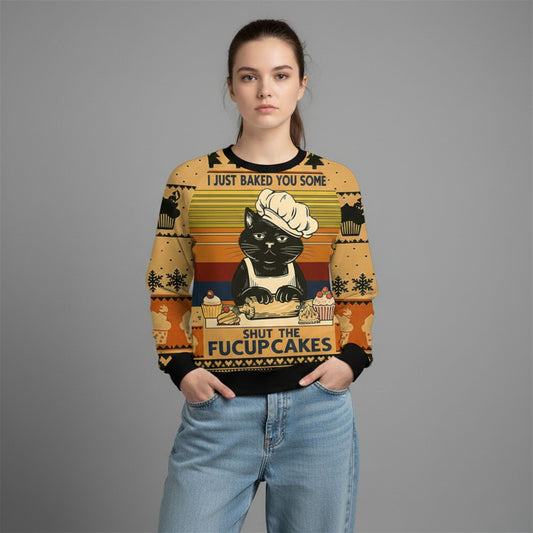 2026 Christmas Cat Baking Shut The Fucup Cakes Ugly Sweater - Moonbestprint