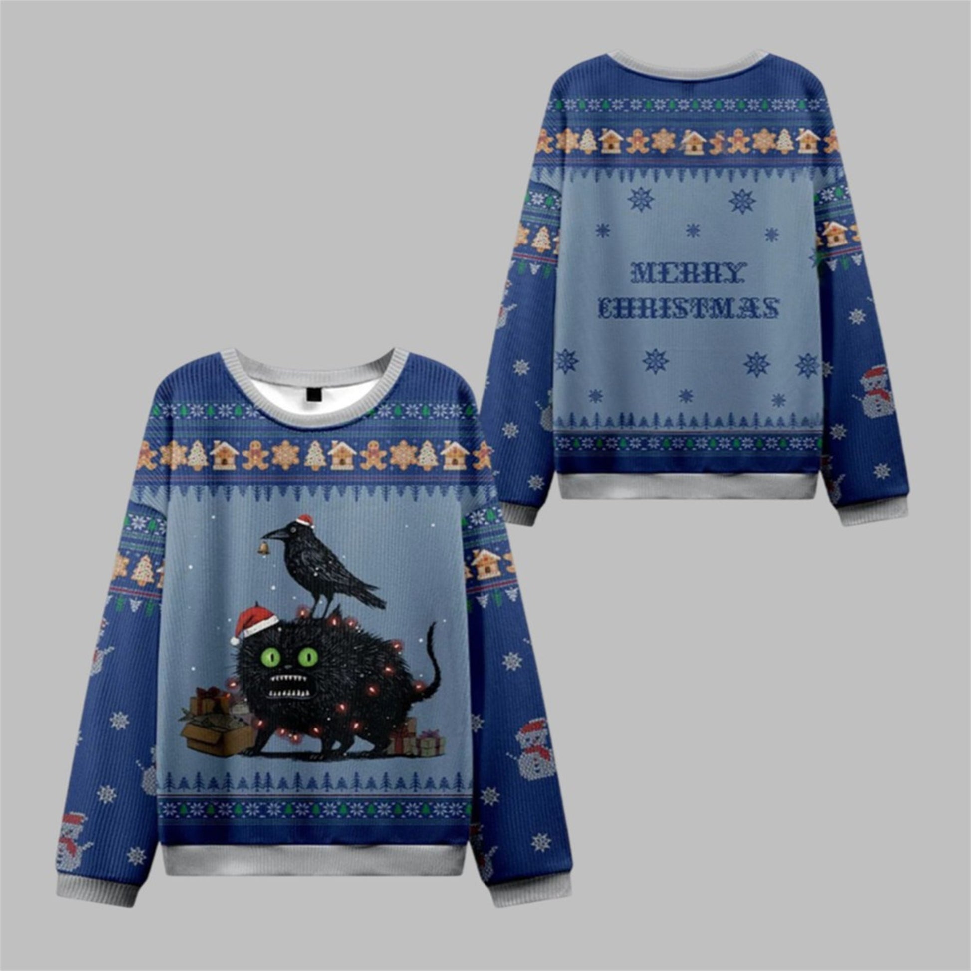 2026 Christmas Cat Crow Unite Ugly Sweater - Moonbestprint
