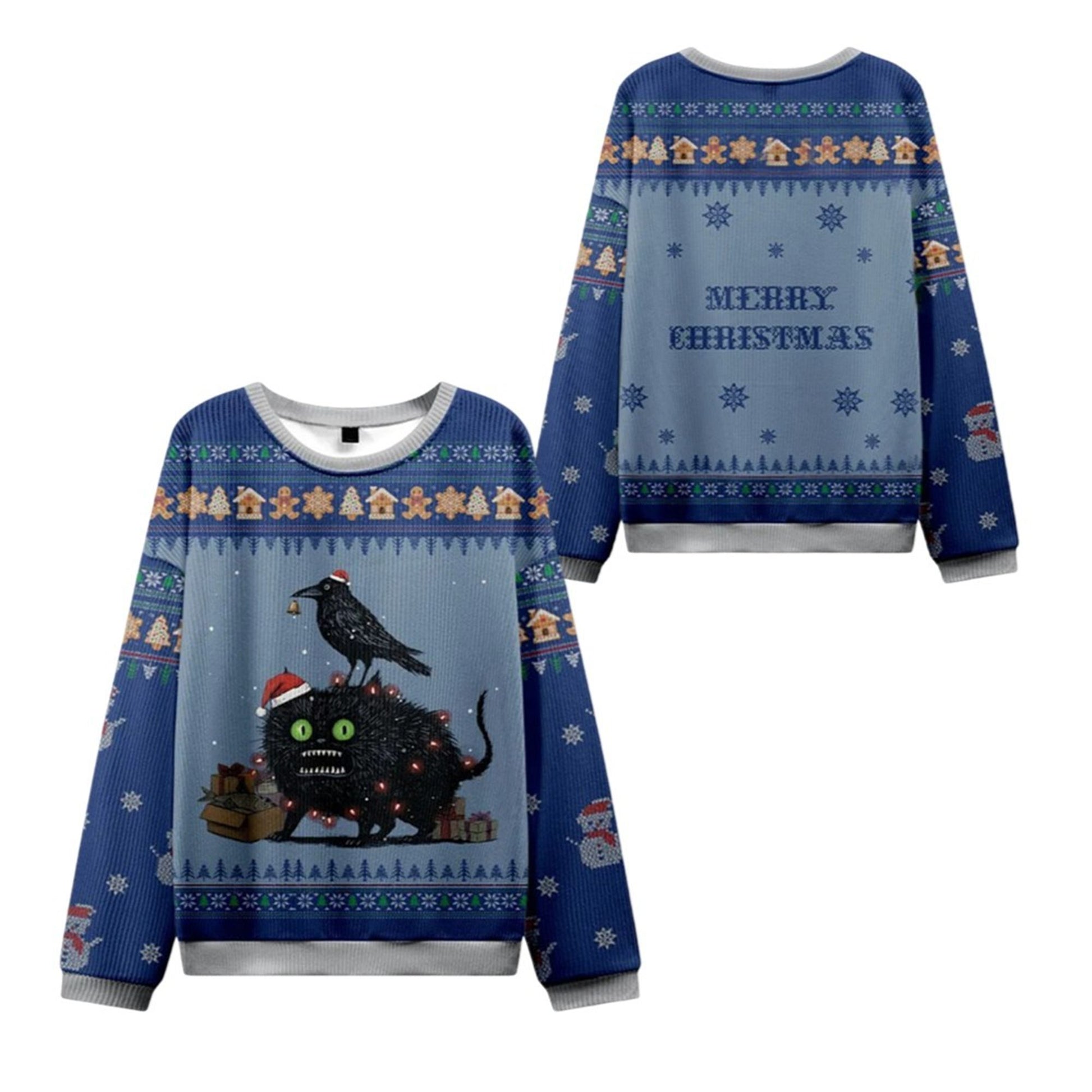 2026 Christmas Cat Crow Unite Ugly Sweater - Moonbestprint