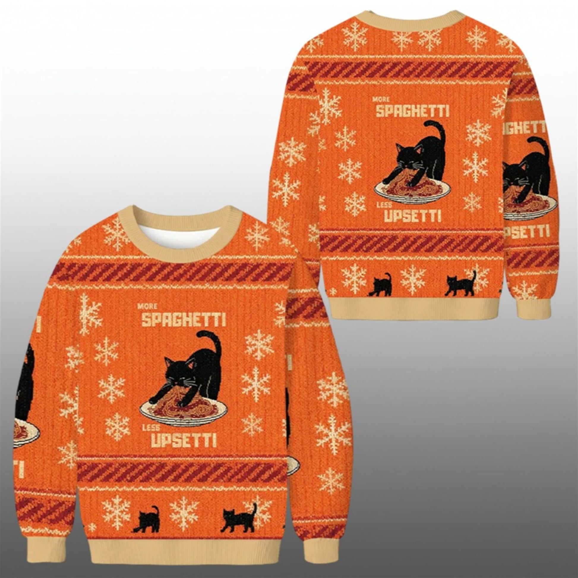 2026 Christmas Cat Eating Spaghetti Funny Ugly Sweater - Moonbestprint