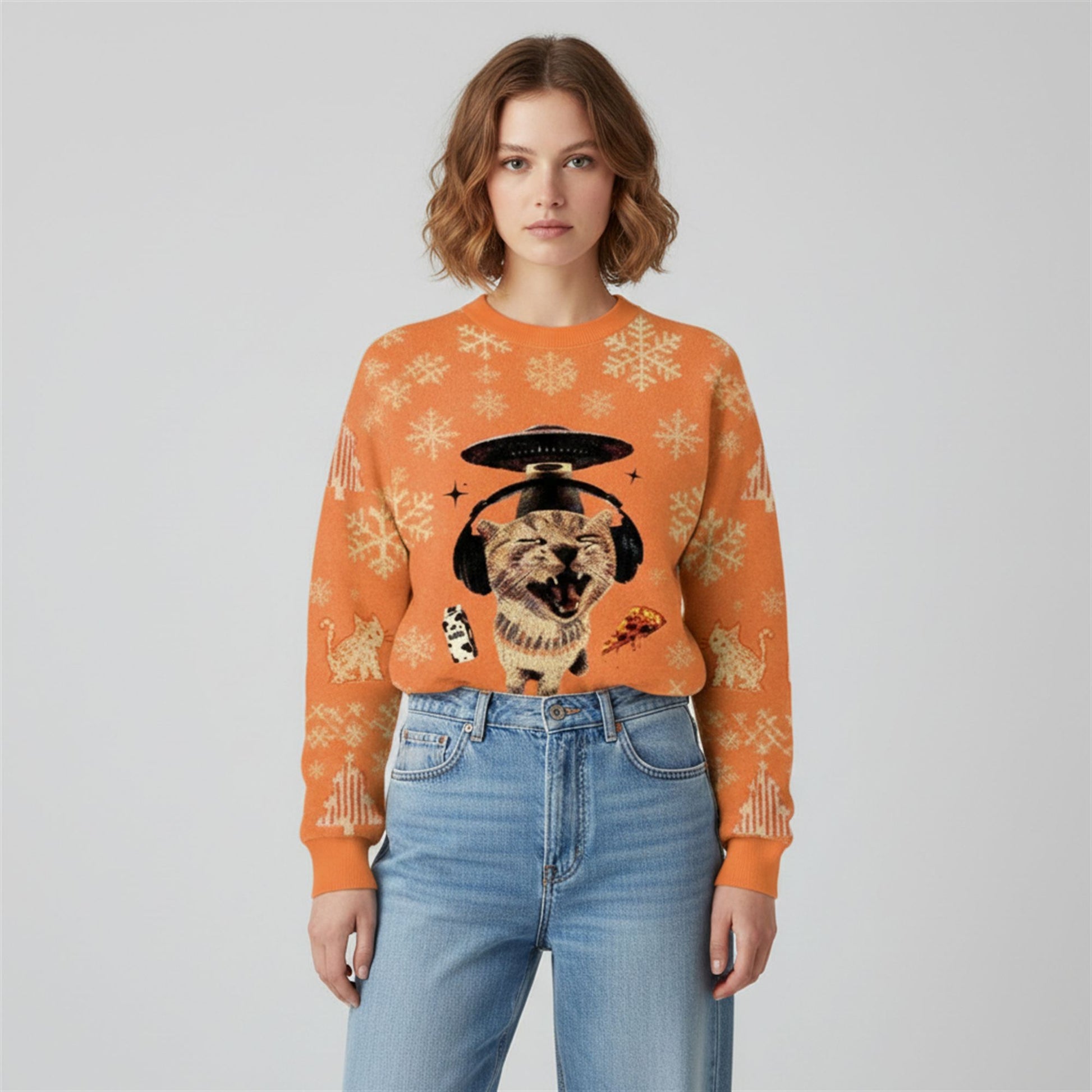 2026 Christmas Cat Eating Spaghetti Funny Ugly Sweater - Moonbestprint