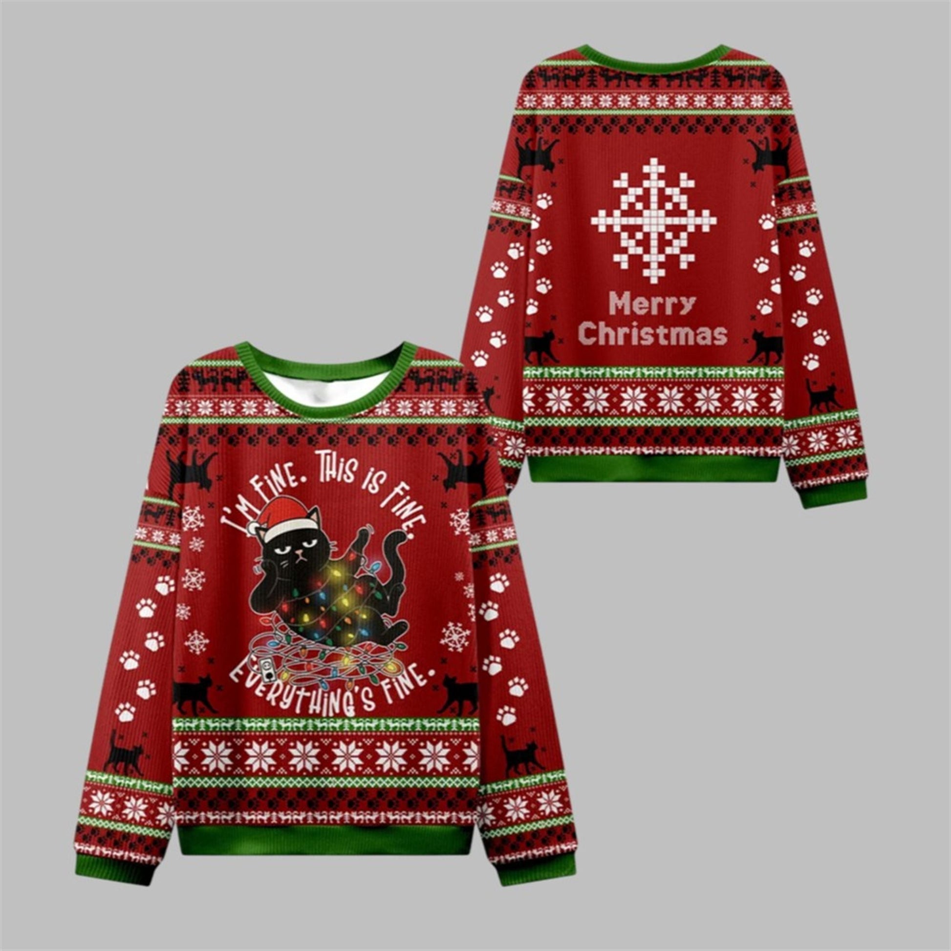 2026 Christmas Cat Everything Is Fine Ugly Sweater - Moonbestprint