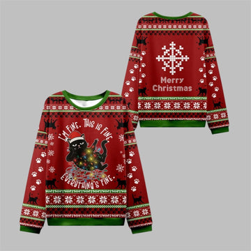 2026 Christmas Cat Everything Is Fine Ugly Sweater - Moonbestprint