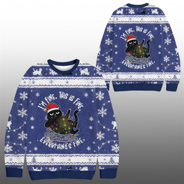 2026 Christmas Cat Everything is Fine Funny Ugly Sweater - Moonbestprint