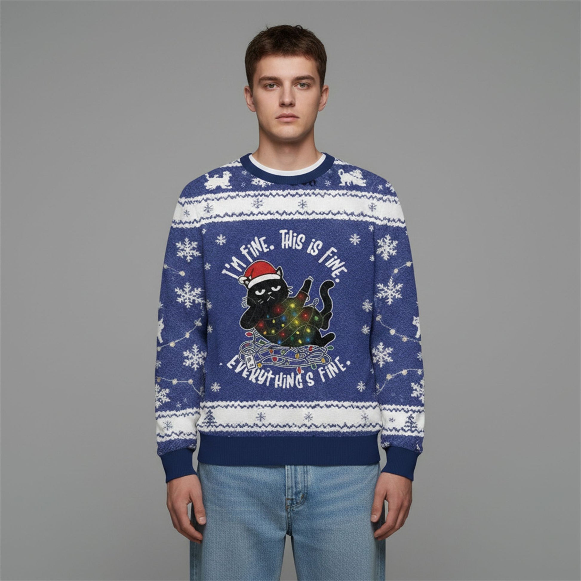 2026 Christmas Cat Everything is Fine Funny Ugly Sweater - Moonbestprint