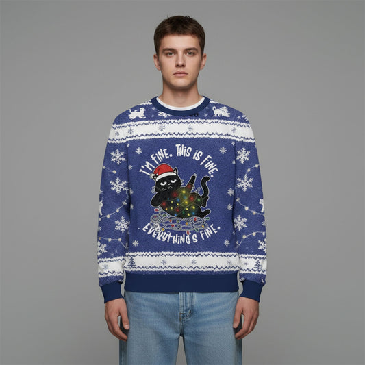 2026 Christmas Cat Everything is Fine Funny Ugly Sweater - Moonbestprint