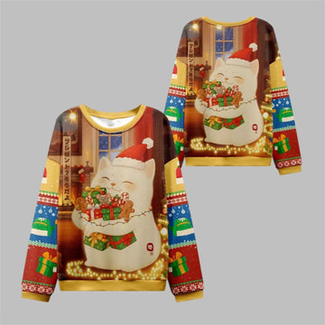 2026 Christmas Cat Holding Gift Ugly Sweater - Moonbestprint