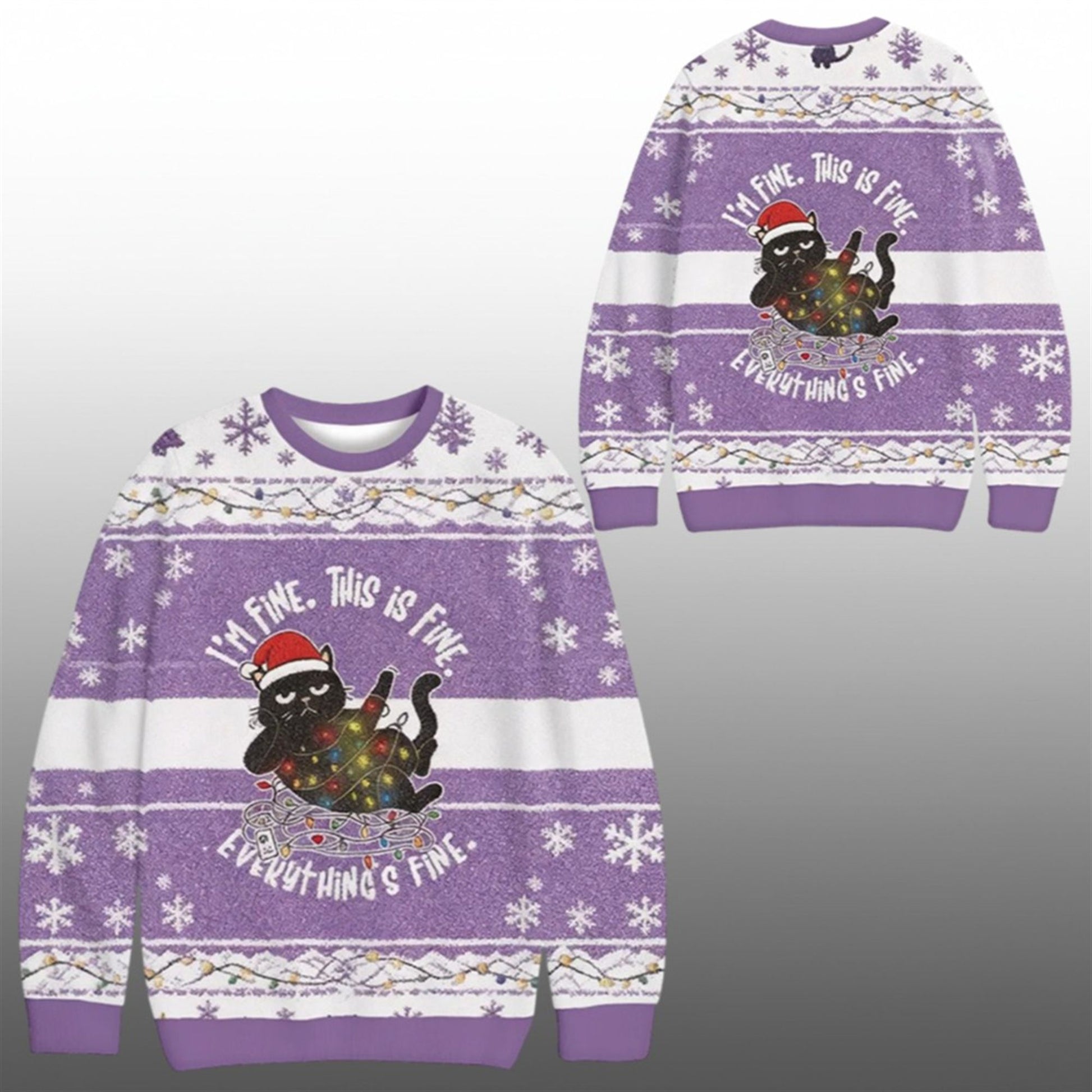 2026 Christmas Cat Im Fine Meme Ugly Sweater - Moonbestprint