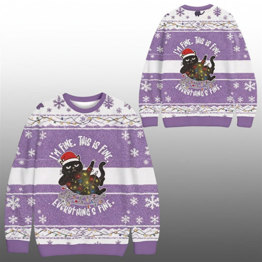 2026 Christmas Cat Im Fine Meme Ugly Sweater - Moonbestprint