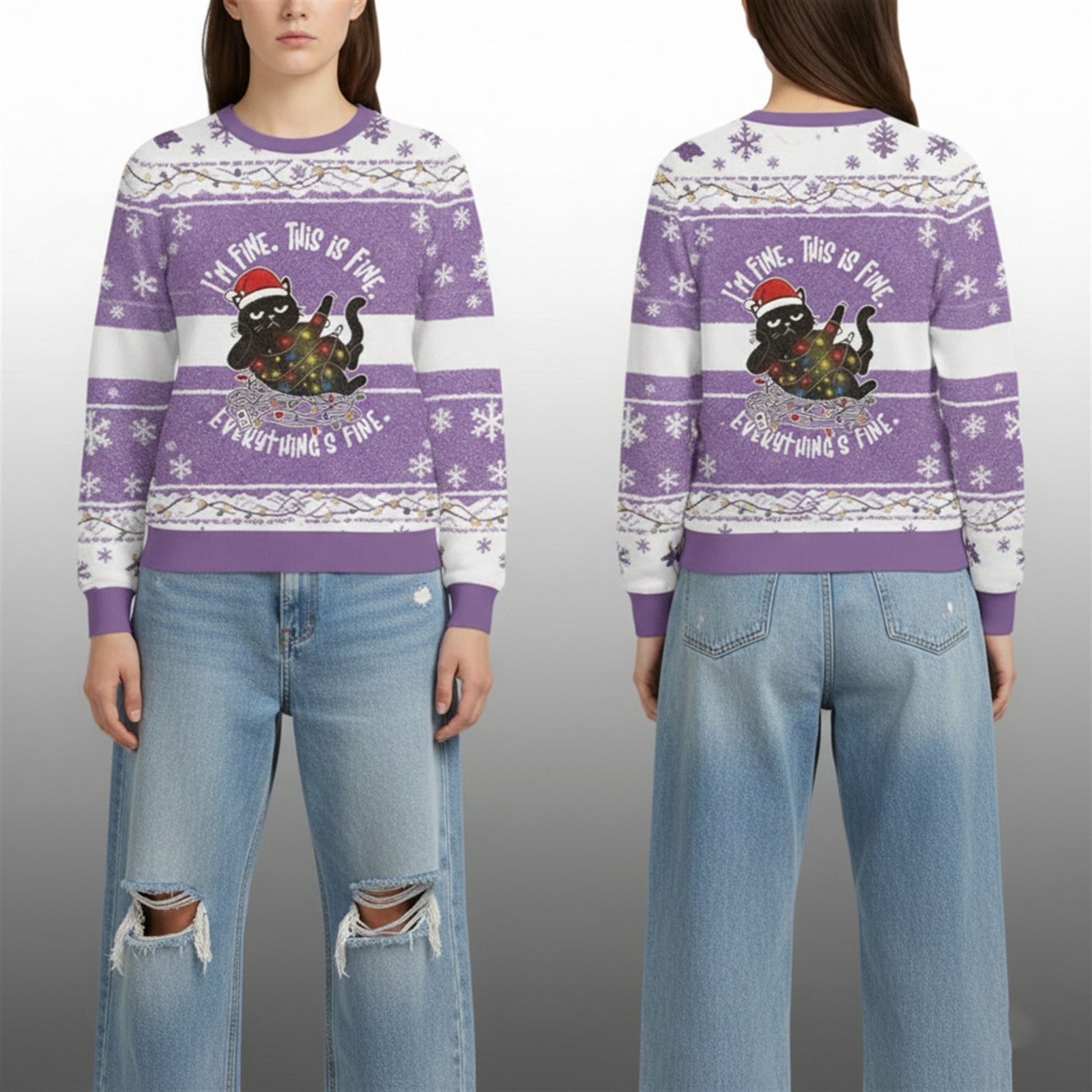 2026 Christmas Cat Im Fine Meme Ugly Sweater - Moonbestprint