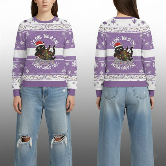 2026 Christmas Cat Im Fine Meme Ugly Sweater - Moonbestprint
