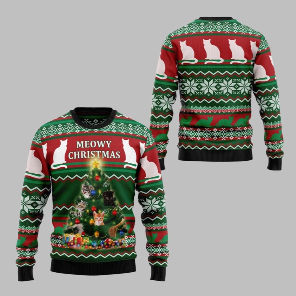 2026 Christmas Cat Meowy Christmas Ugly Christmas Sweater - Moonbestprint